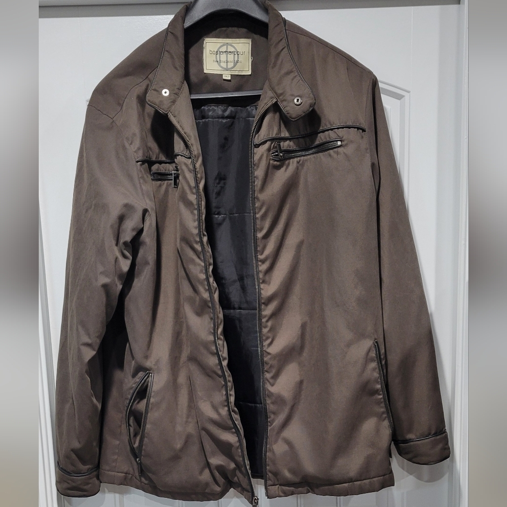 Boston Harbour water-resistant, fiber-filled jacket with faux leather trim